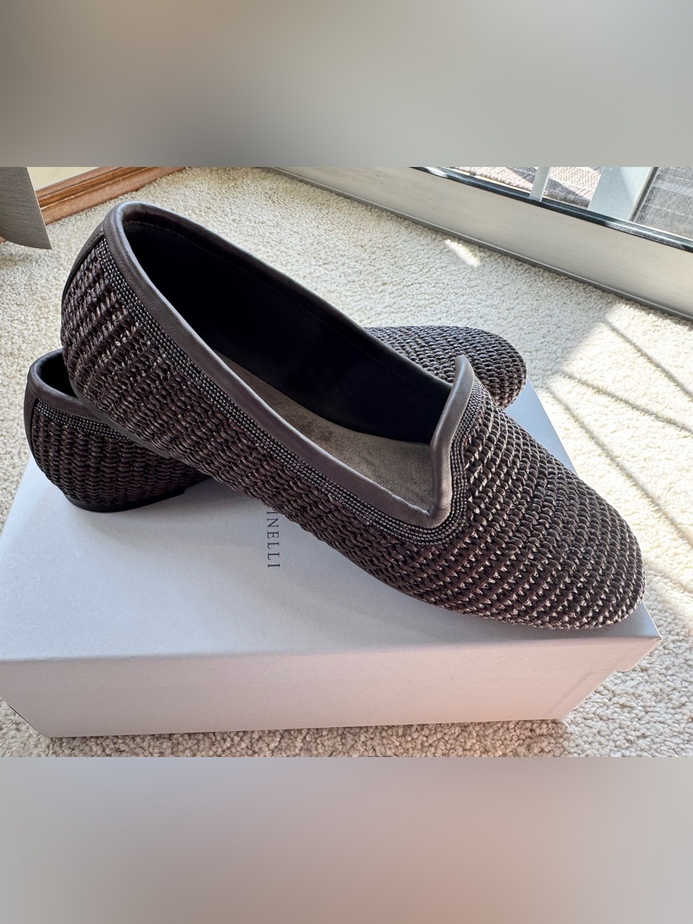 Brunello Cucinelli 
Woven Leather Loafers Flats Brown 
EU 39 NEW
 Made in Italy